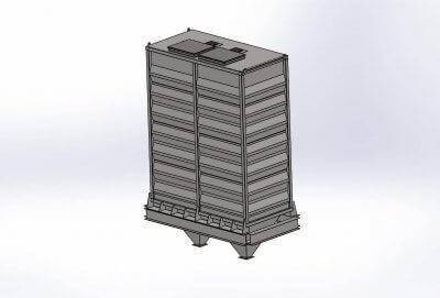 A rendering of a drying aeration bin.